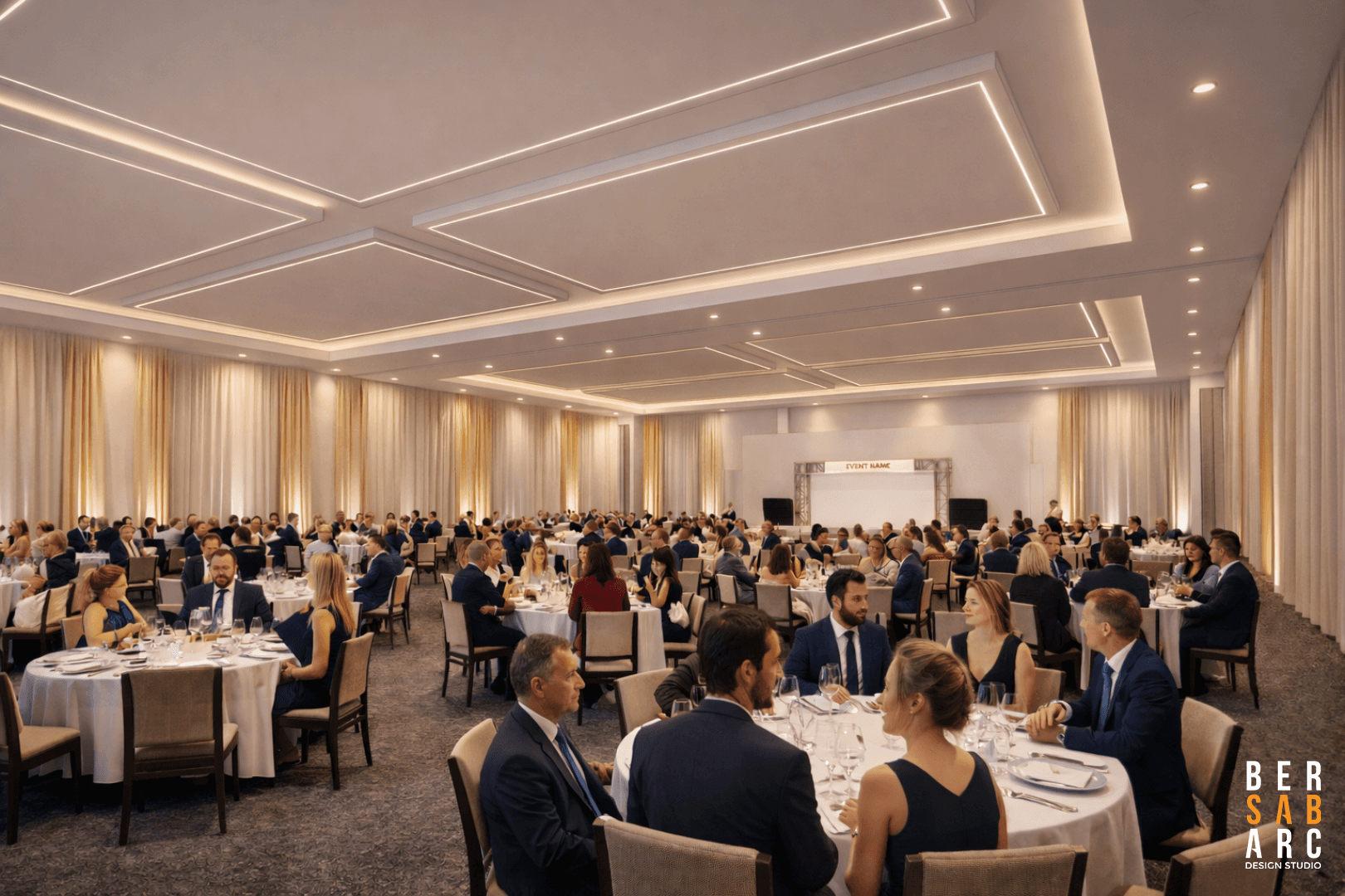 Davcon Maa function room set for a gala dinner